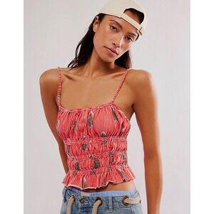 NWOT Free People We The Free Dolce Vita‎ Tank Red Floral Rouched Top Size M